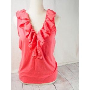 Lauren Ralph Lauren Womens Sleeveless Ruffle Front Blouse Size Medium Coral